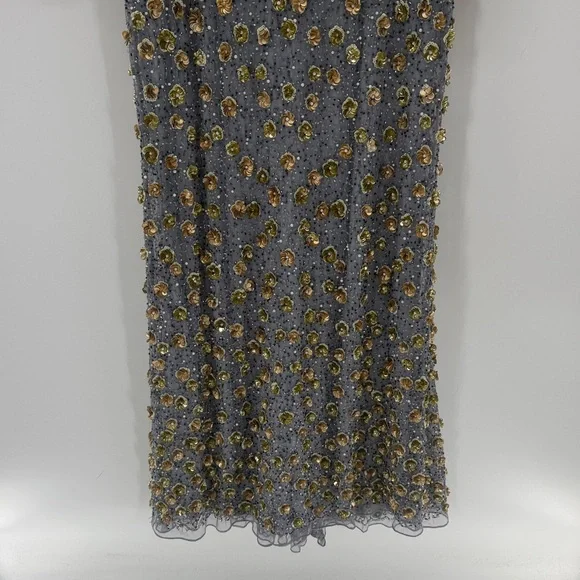 Mac Duggal 5437 Silver Embellished Long Sleeve High Neck Gown - Platinum Gold 10